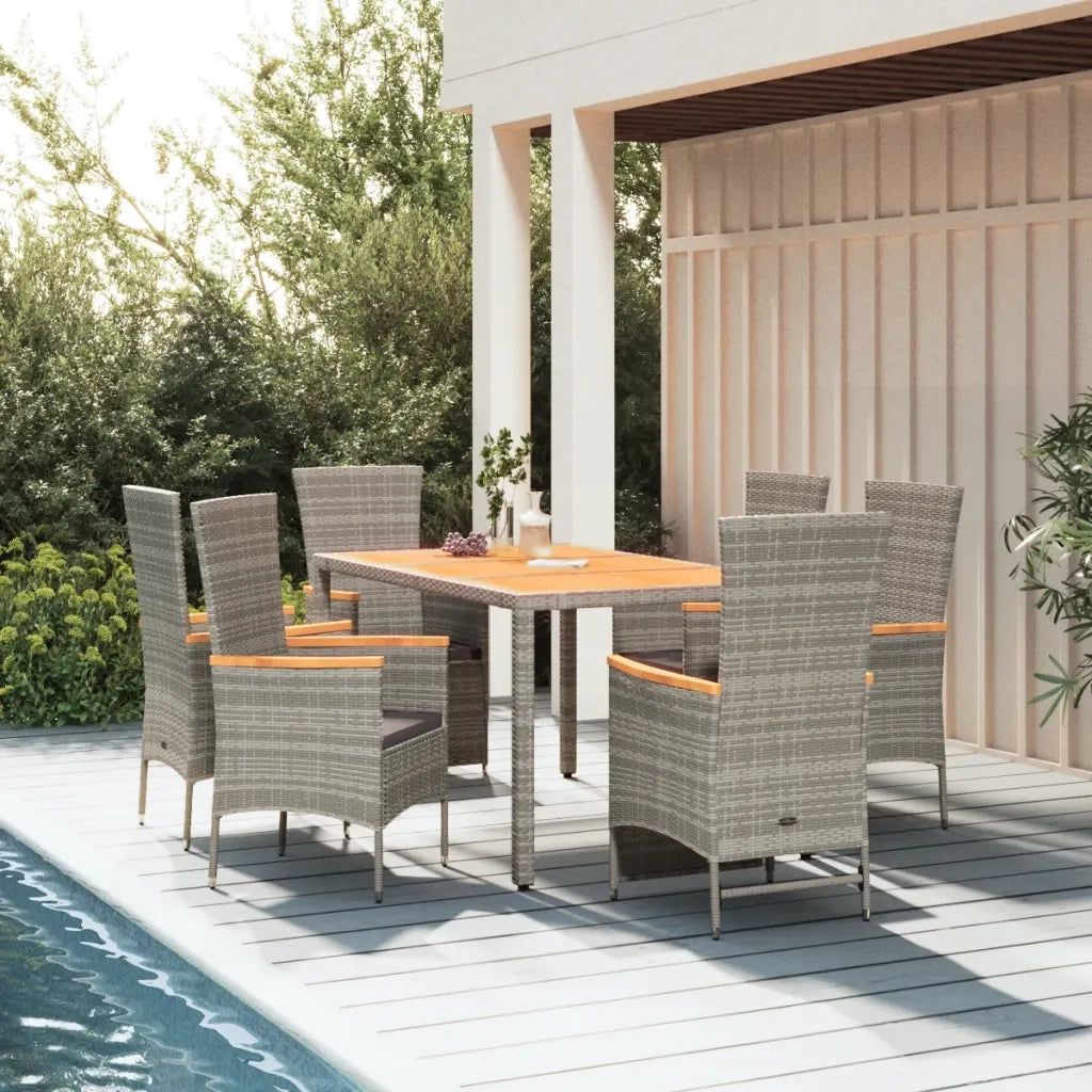 Set da Pranzo da Giardino 7 pz con Cuscini in Polyrattan Grigio 3157541