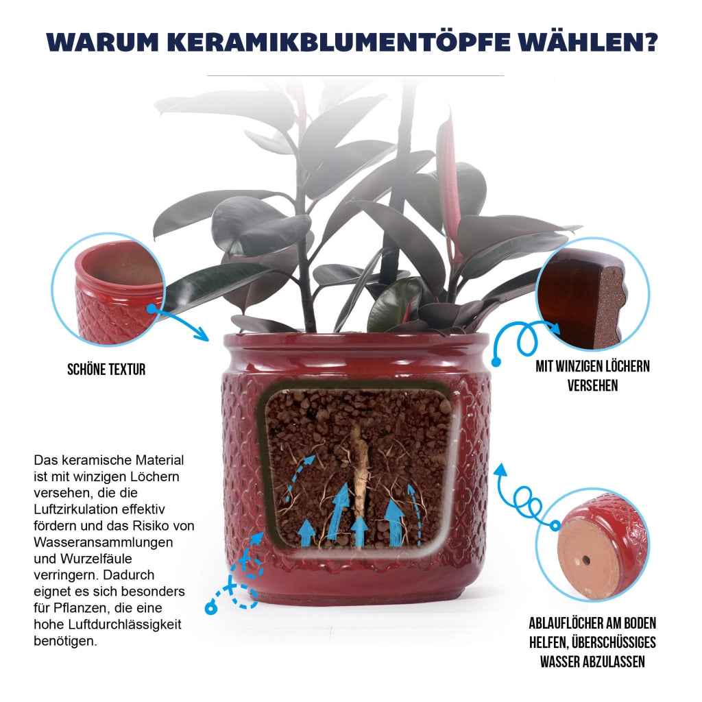 VASI Set da 3 pezzi in ceramica Ø 38/30,5/23 cm rosso vinaccia lucido