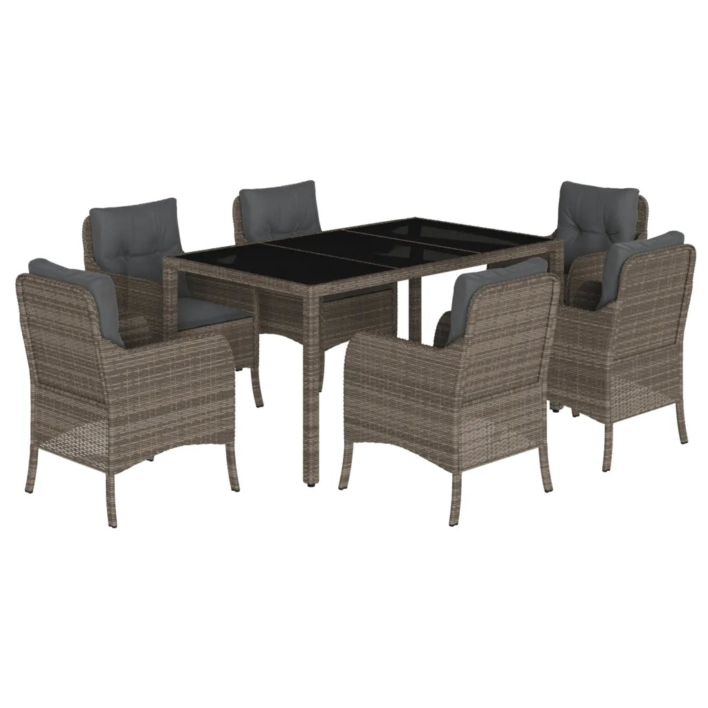 Set da Pranzo da Giardino 7 pz con Cuscini in Polyrattan Grigio