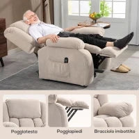 Poltrona Alzapersona Massaggiante e Reclinabile con 2 Tasche e Telecomando, 93x104x105 cm, Beige