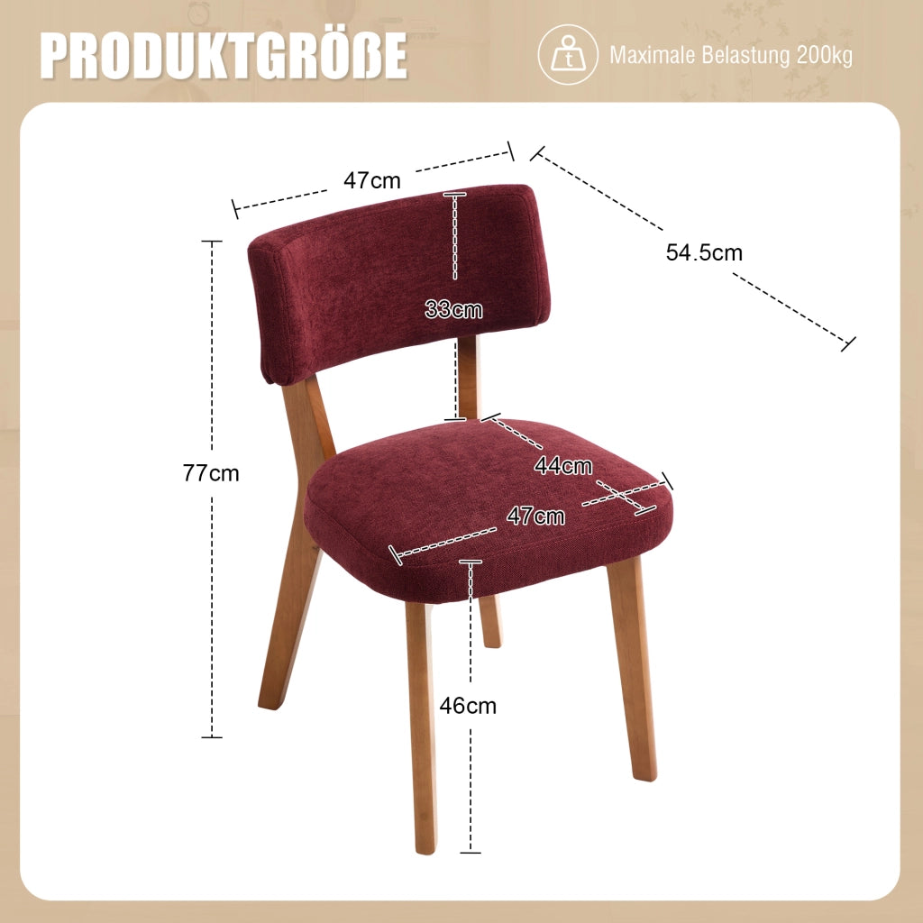 Set 2 sedie da pranzo 54;5x47x77 cm rosso vino in legno; imbottite