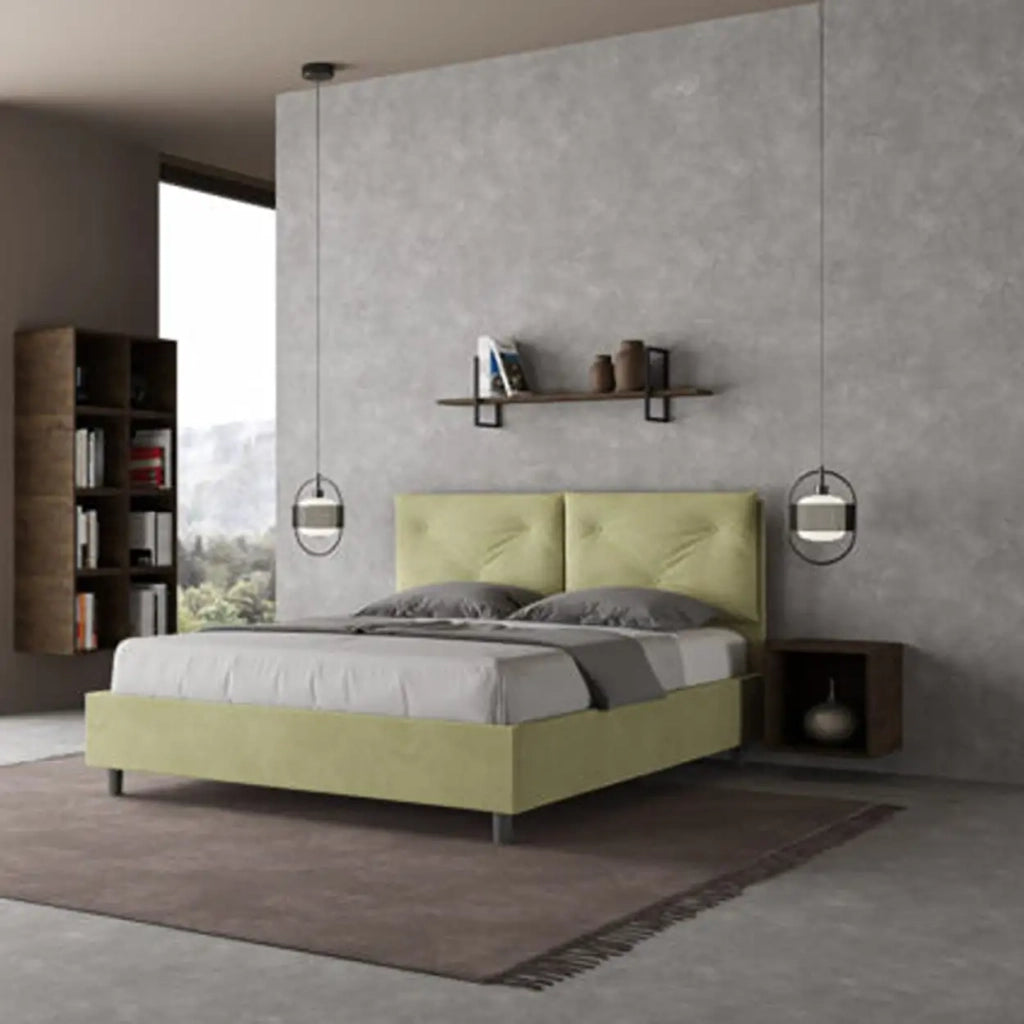 Letto matrimoniale con rete imbottito 160x200 microfibra tè verde Appia