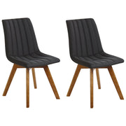 Set di 2 sedie Tessuto in poliestere Nero Gambe in legno massello scuro Imbottitura verticale Schienale curvo