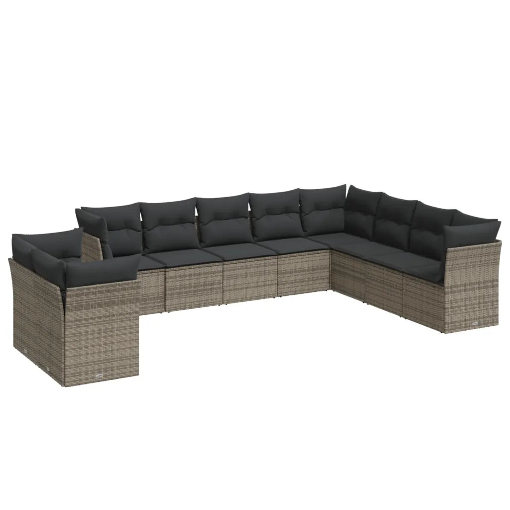 Set Divano da Giardino 10 pz con Cuscini Grigio in Polyrattan 3217860