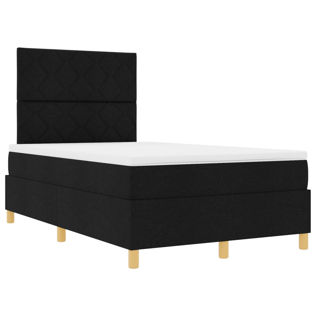 Letto con Box Spring e Materasso Nero Piccolo Matrimoniale Tessuto