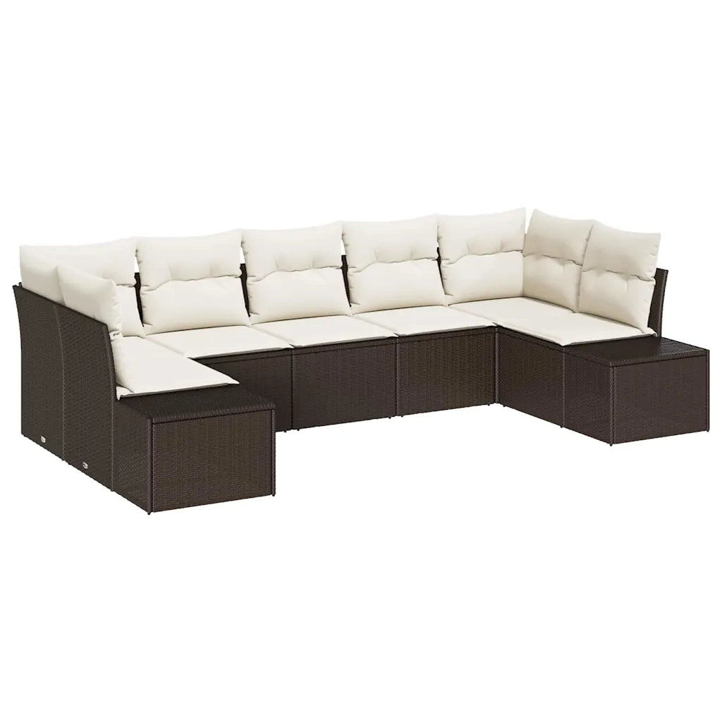 Set Divano da Giardino con cuscino 7 pcs Marrone polyrattan