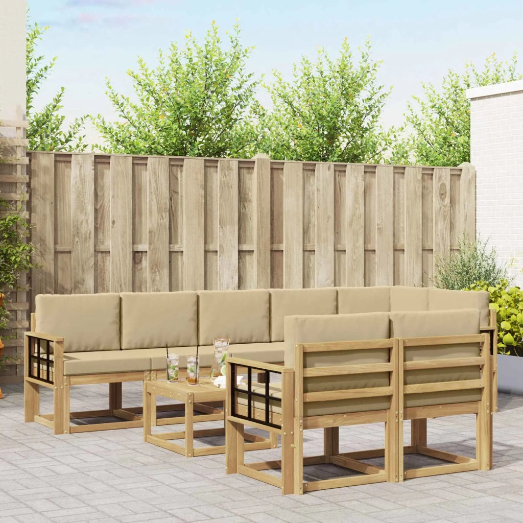 Set di divani da esterno 9 pcs Bianco e Beige Poliestere