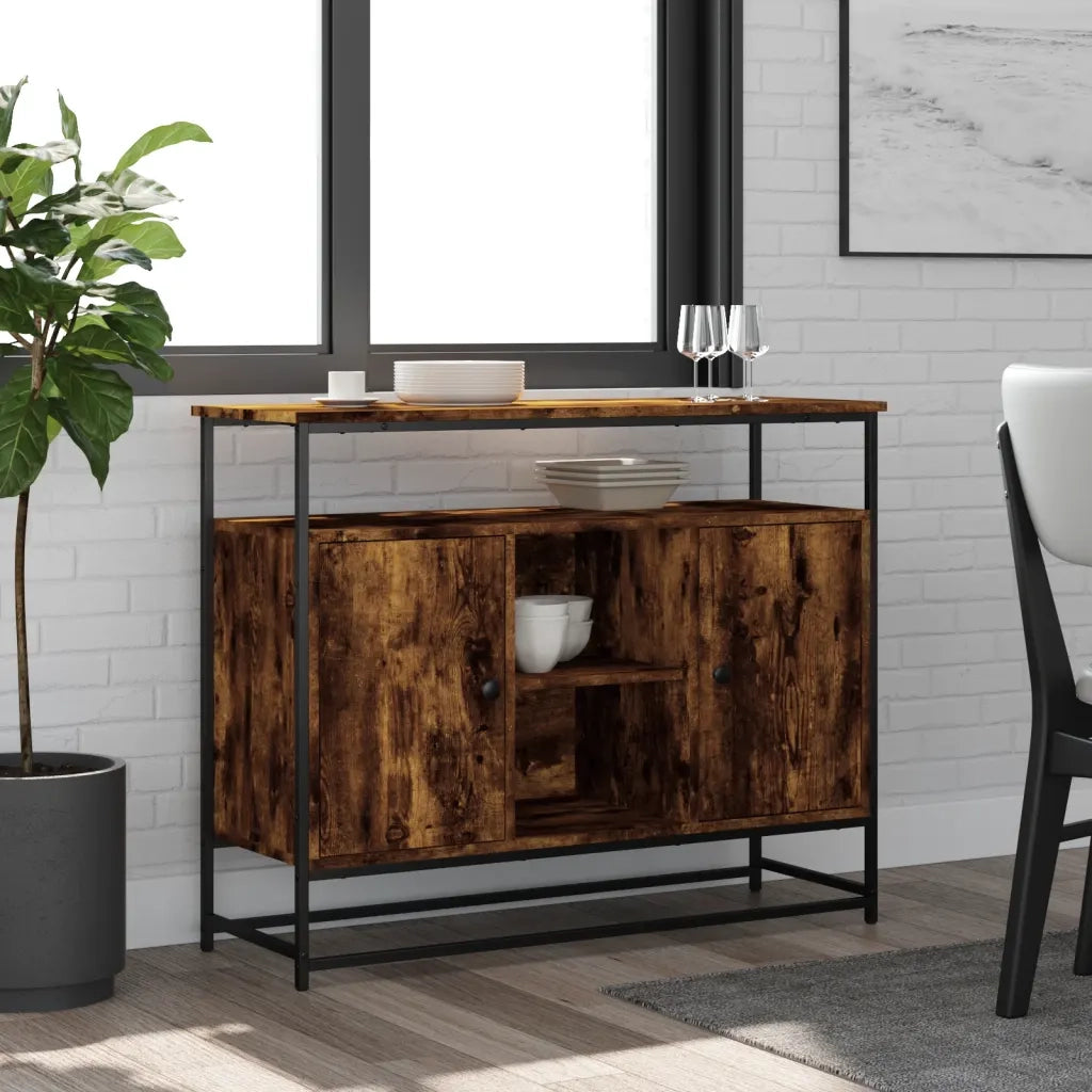 Credenza | Madia | Buffet da pranzo | Armadio da pranzo Rovere Fumo 100x35x80 cm in Legno Multistrato