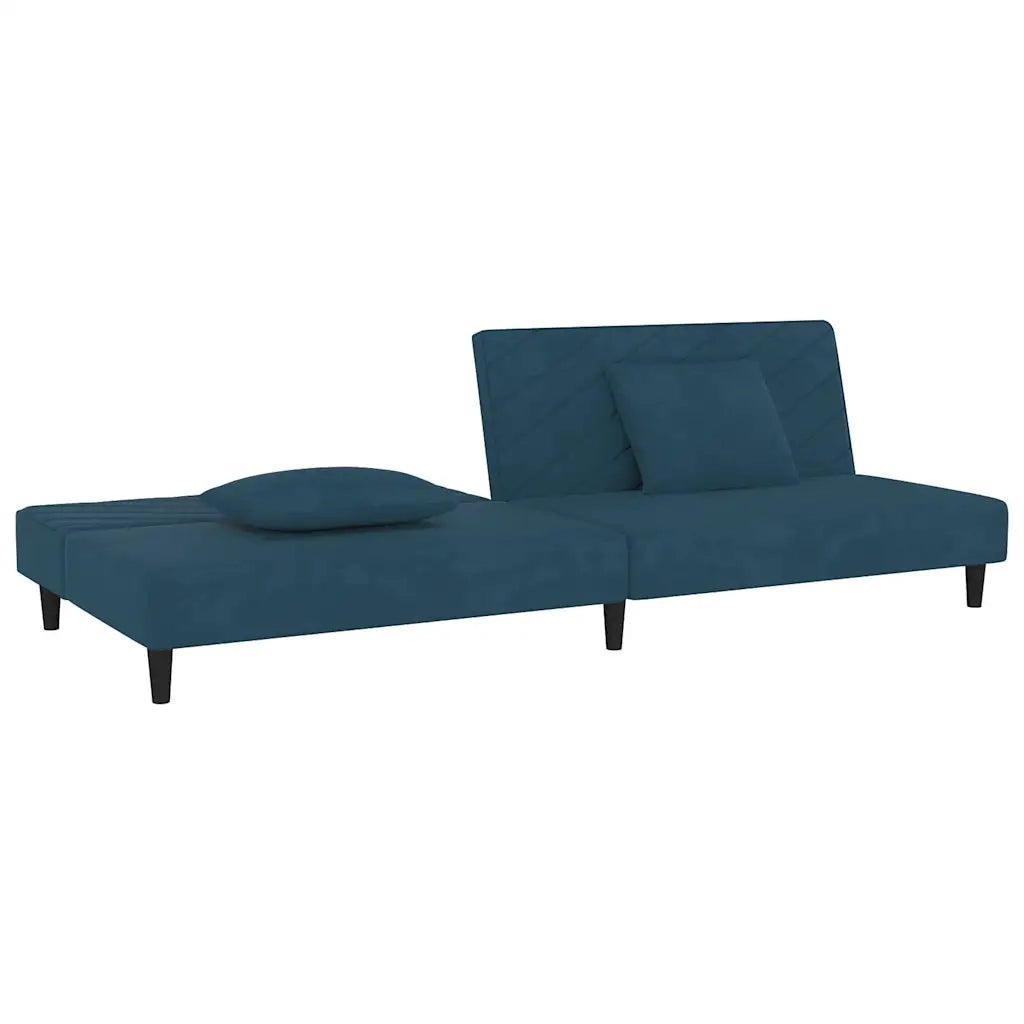 Divano Letto a 2 Posti con 2 Cuscini Blu in Velluto 375909