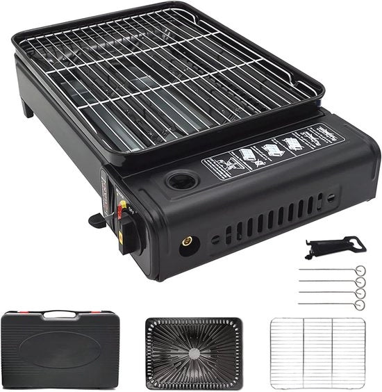 Grill BBQ da Cucina per Campeggio - Grill a Gas con Griglia e Padella per Viaggi in Campeggio