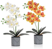 Set di orchidee artificiali da 2 pezzi in vaso di plastica per decorazione da tavolo - Giallo e Bianco - Decorazione per ufficio e festa di matrimonio - 80 cm.