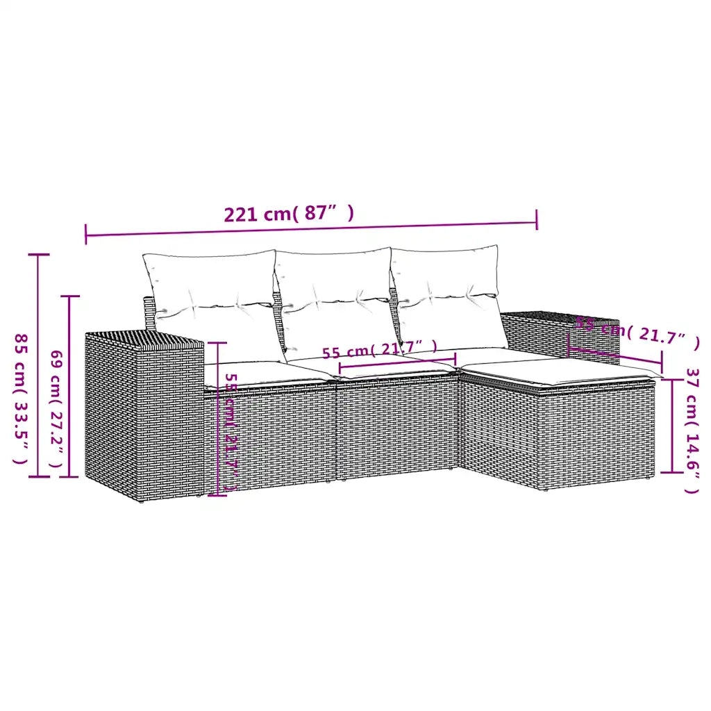 Salotto da Giardino-Set Divani da Giardino 4 pz con Cuscini Nero in Polyrattan 205126