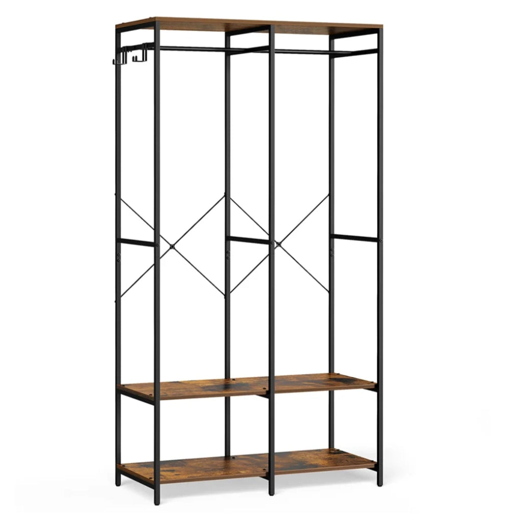 Armadio porta abiti portatile ripiani pieghevoli in metallo con asta appendiabiti e gancio rimovibile 40 x 945 x 180 cm marrone 12_0004046