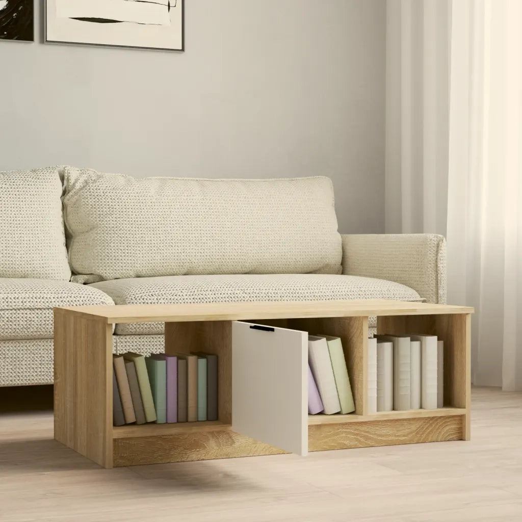 Tavolino Bianco e Rovere Sonoma 102x50x36 cm Legno Multistrato 811354