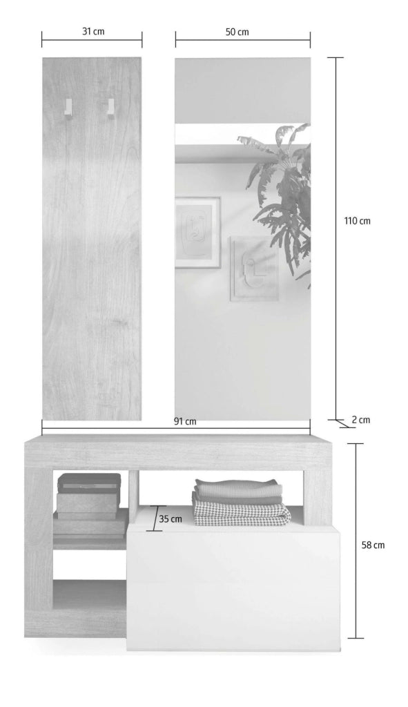 Casalino, Mobile da Ingresso Specchio Incluso, 90.5x36x170h cm Marrone Lucido