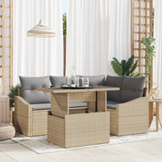 Set da Giardino 5 Pezzi con Cuscini Beige in Polirattan