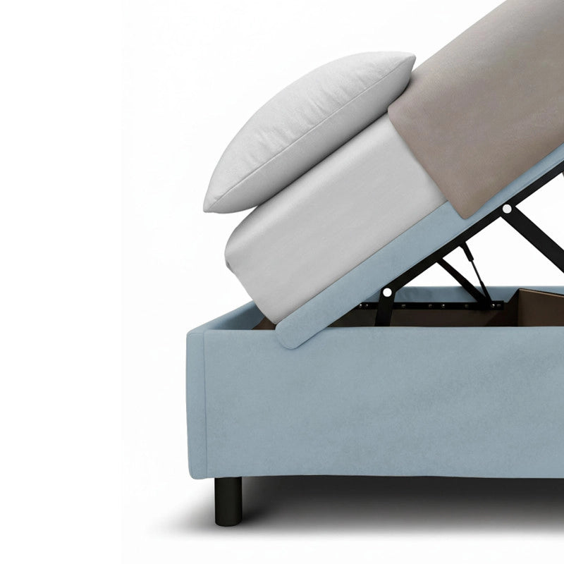 Letto imbottito Singolo 80x200 cm BoxMax - Contenitore,Microfibra,Azzurro