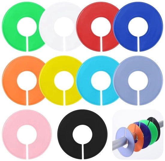 Divisori per armadio 10 pezzi - Organizzatore rotondo - Plastica - Per abbigliamento appeso - Set di colori - Diametro esterno 9 cm - Chiusure per cassetti