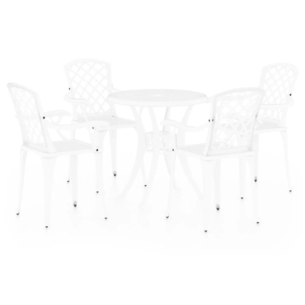 Set da bistrot da giardino composto da 5 pezzi in alluminio pressofuso bianco per esterni ideale per patio e giardino. Codice articolo: 02_0013530.