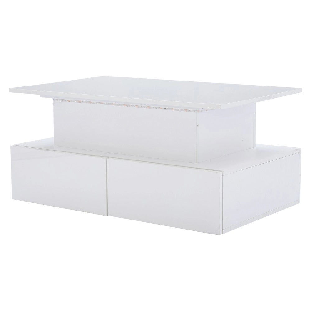 Tavolino da Salotto con LED e 4 Cassetti ¨C Xylo ¨C Bianco Lucido 90x55x41