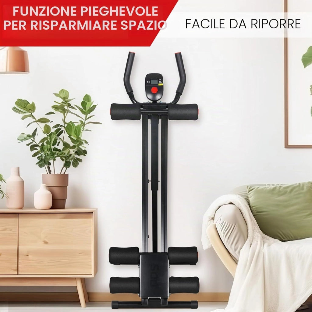 Panca per Addominali Pieghevole, AB Trainer, Panca Palestra Pieghevole, Salvaspazio, 4 Livelli di Resistenza, Trainer Addominale per casa, con Monitor LCD, peso Utente fino a 120 kg
