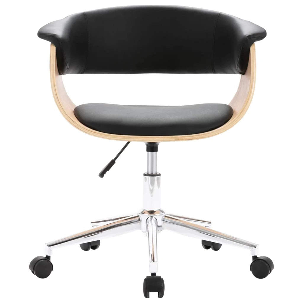 Sedia girevole da ufficio/studio in legno curvato e similpelle nera 02_0024156