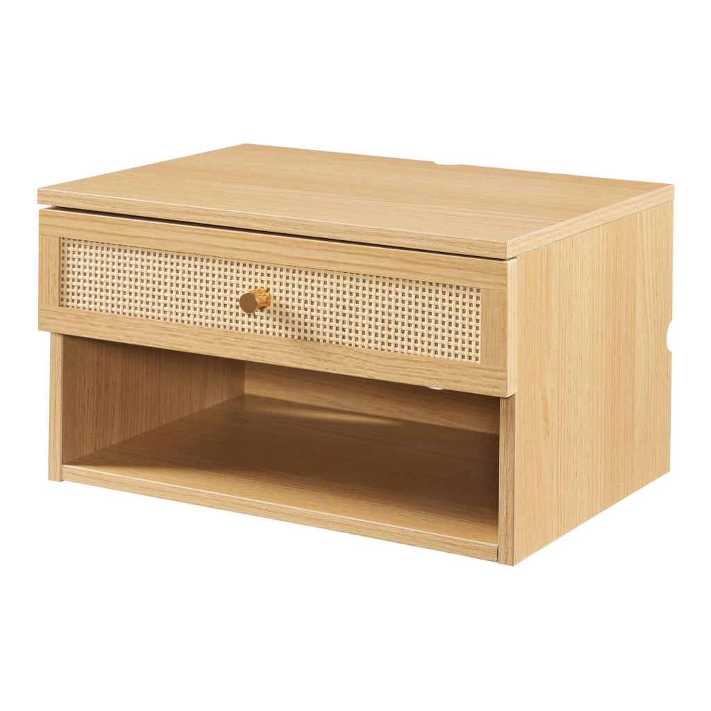 Comodino da Parete Eiker con Cassetto e Scomparto 40x32x23 cm Effetto Rovere [en.casa]