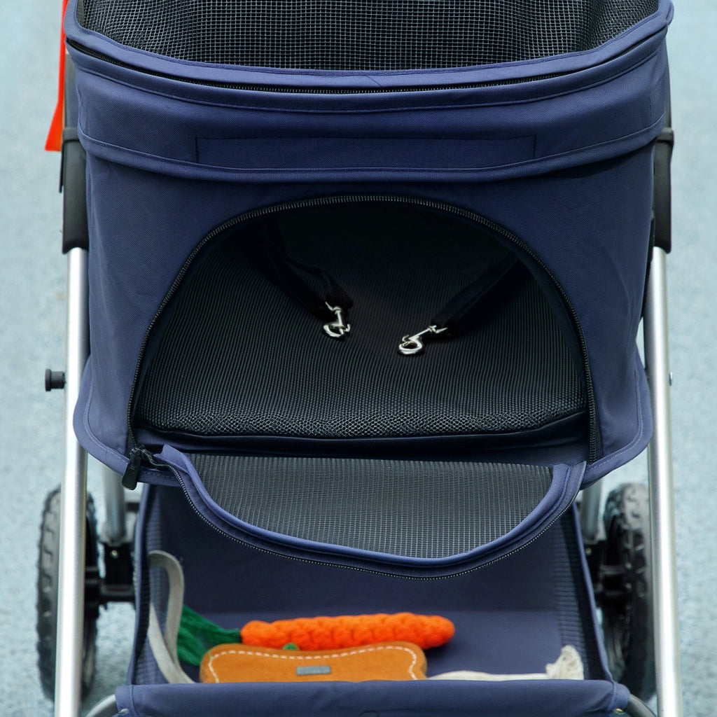 Passeggino per Cani 3 in 1 Pieghevole con Cestino Inferiore Blu