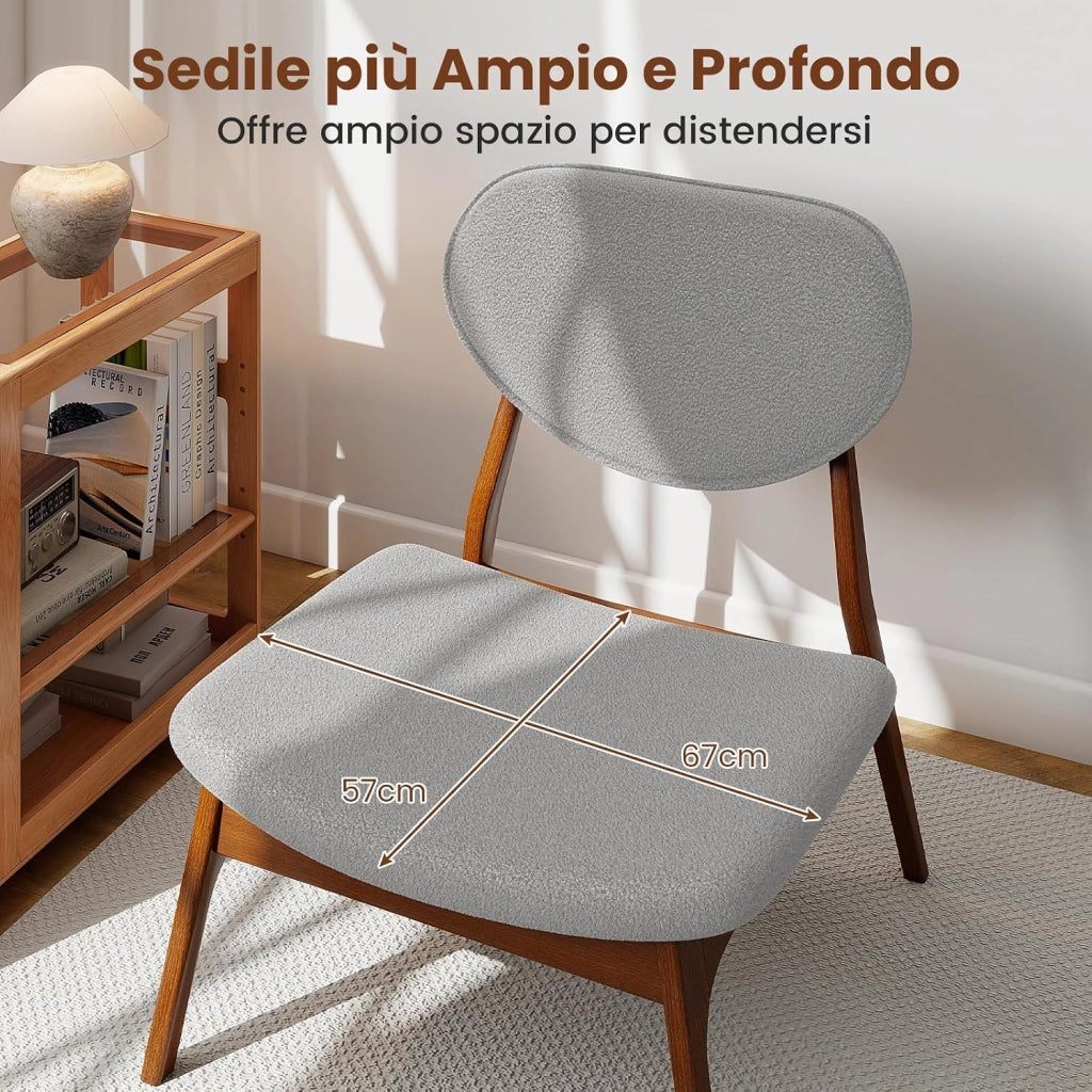 Sedie in Set di 2 con Tavolino, Sedie Relax da Salotto Imbottite in Tessuto di Velluto di Pecora con Struttura in Legno Massello, Sedia Ergonomica da Lettura per Soggiorno (Grigio)
