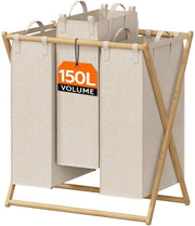 Wasmachine Opvoubaraibile 150L con 2 cassetti, grande cassa per stendibiancheria in bambù X, stendibiancheria opvoubaraibile con 2 contenitori rimovibili per cucina/bagno/camera