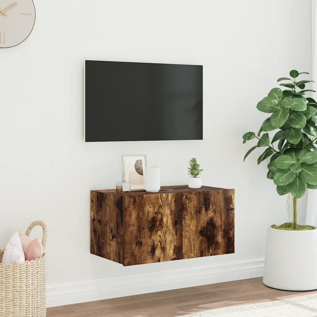 Mobile TV a Parete con Luci LED Rovere Fumo 60x35x31 cm 837275