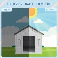 Casetta per Cani in PP Impermeabile con Tetto Inclinato e Porta di Ingresso, 65x75.7x63 cm, Grigio