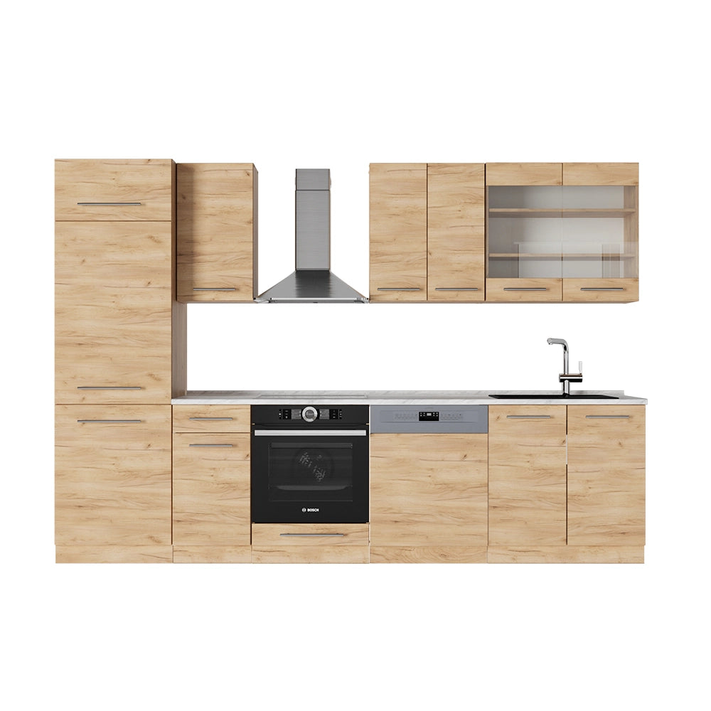 Cucina componibile Fame-Line Rovere dorato/Rovere dorato 300 cm, PL Marmo Vicco