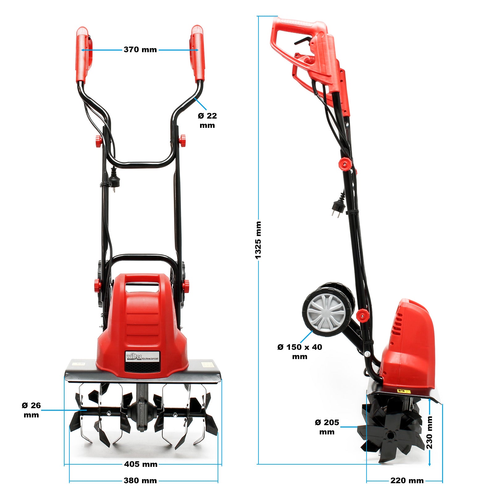 Motozappa elettrica per giardino, 1500 W 400 rpm, 24 lame, Elettrozappa Fresa per orto