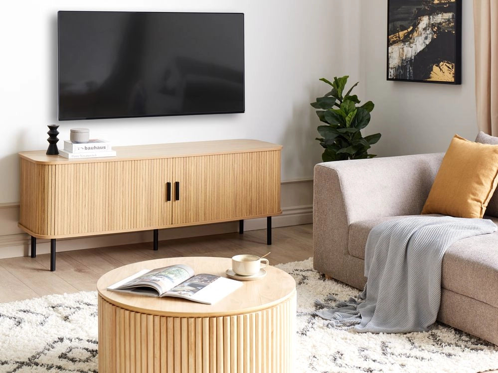 Mobile Tv in Stile Retro Legno Scuro e Nero per Televisori Fino a 54ʺ