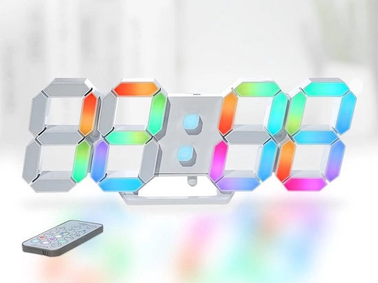 Orologio Digitale Neon con Comando a Distanza - 9,7 pollici RGB Orologio da Parete e da Scrivania