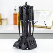 Set di accessori da cucina 6 pezzi, resistente alle macchie e al calore, in plastica BPA libera, moderna e dinamica organizzatrice per la cucina, nera, plastica.