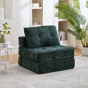 Sofà letto pieghevole in chenille verde smeraldo 79x79x57 cm; con cuscini
