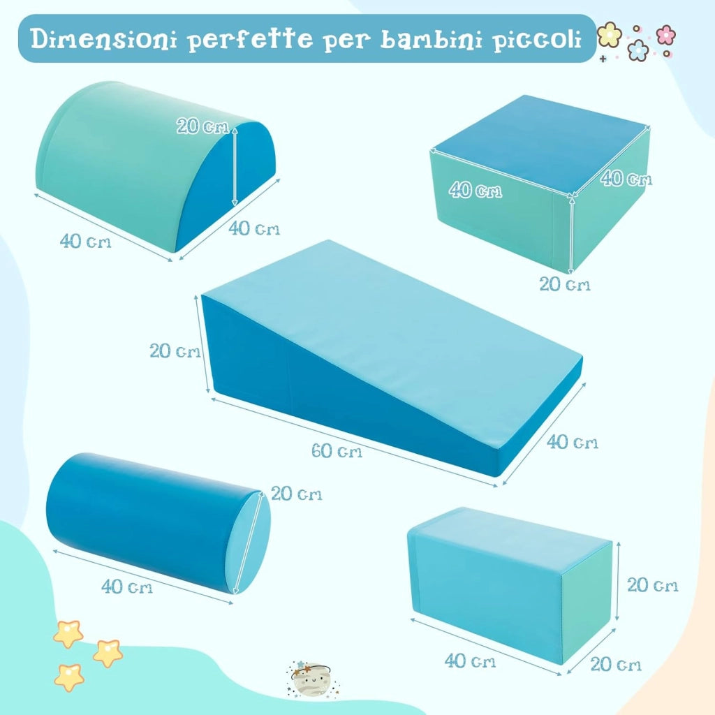 Set di 5 Blocchi con Diverse Forme e Colori, Giocattolo per Arrampicata e Strisciamento, Aiuta i Bambini a Crescere (Azzurro)