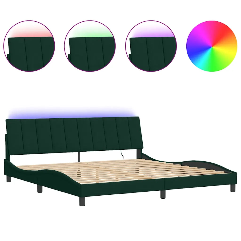 Giroletto con LED senza Materasso Hanko Verde Scuro 200x200 cm in Velluto 3213802
