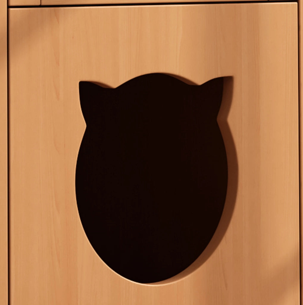Mobile lettiera per gatti 120x45x83 cm con zona nascosta; vano riposo e ciotole in MDF e vetro; noce