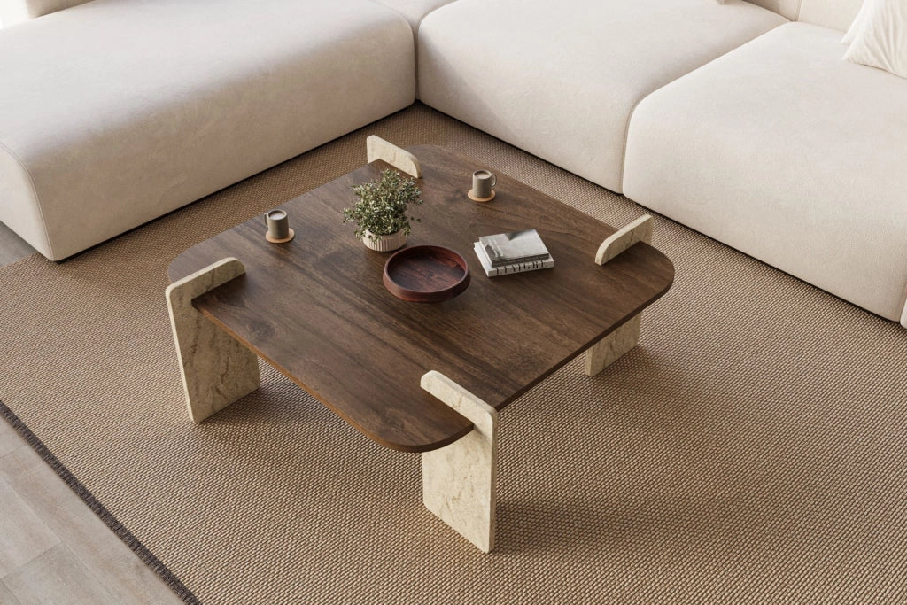 Tavolino in legno "Afrolli" - 90 x 90 x 35 cm - Marrone