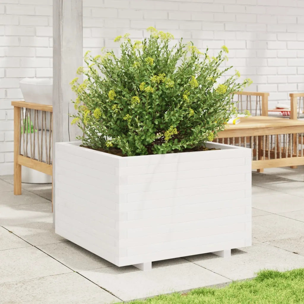 Fioriera | Cassetta per fiori | Vaso da Giardino Bianca 70x70x49,5cm Legno Massello di Pino
