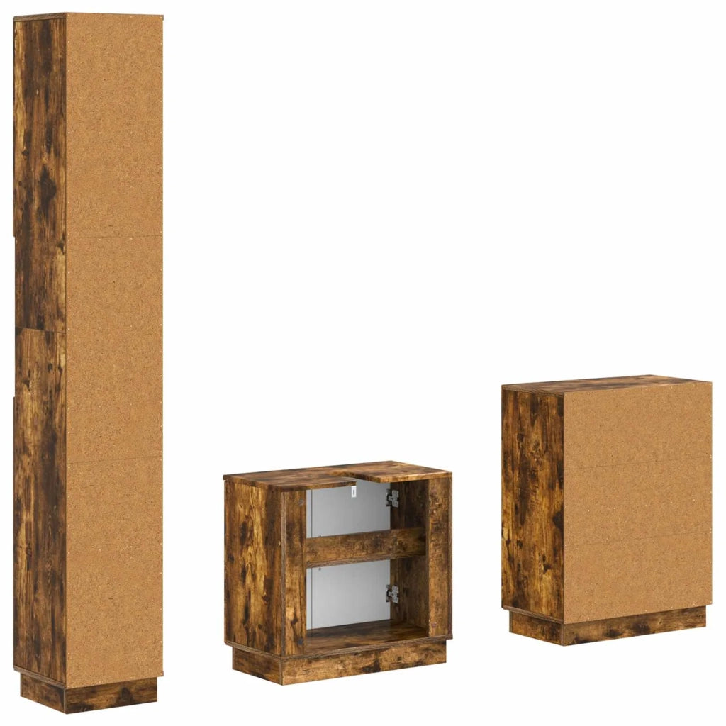 Set di armadietti da bagno in 3 pezzi HOORN Rovere Fumo 3417473