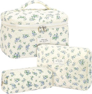 Tas cosmetica per donna 3 in 1, set di borse per il trucco con stampe di fiori, impermeabile, borsa per il trucco portatile, borsa per il trucco per ragazze con stampe di fiori
