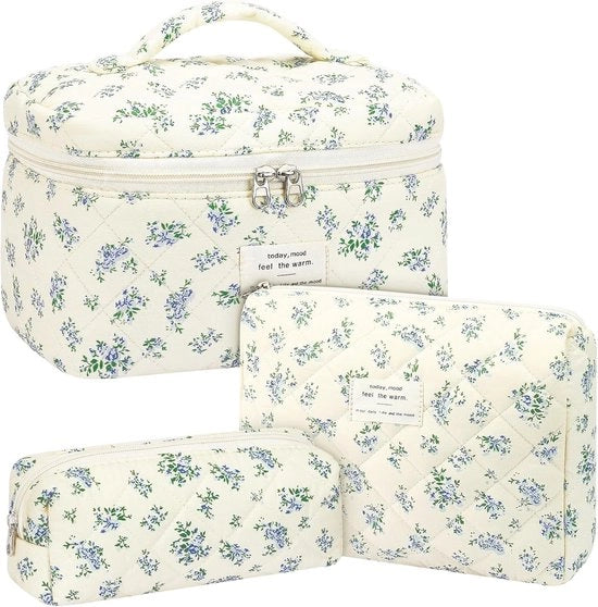 Tas cosmetica per donna 3 in 1, set di borse per il trucco con stampe di fiori, impermeabile, borsa per il trucco portatile, borsa per il trucco per ragazze con stampe di fiori