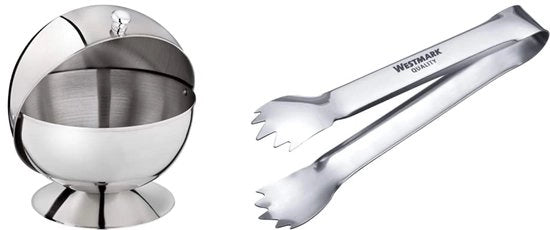Zuccheroio, Zuccheroio con Maniglione, Zuccheroio in Acciaio Inox con Coperchio, 14 x 14 cm, Altezza 14 cm & Zanghiro per Zucchero, Con Punte, Lunghezza 12,5 cm, Acciaio Inox, 62652270