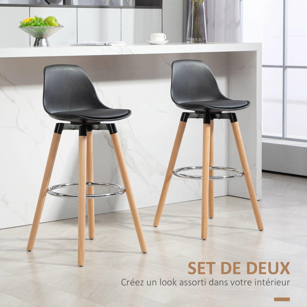 Sgabelli da Bar con Schienale e Poggiapiedi ¨C Zephmum ¨C 2 Pezzi Imbottiti 43x43x91 Nero