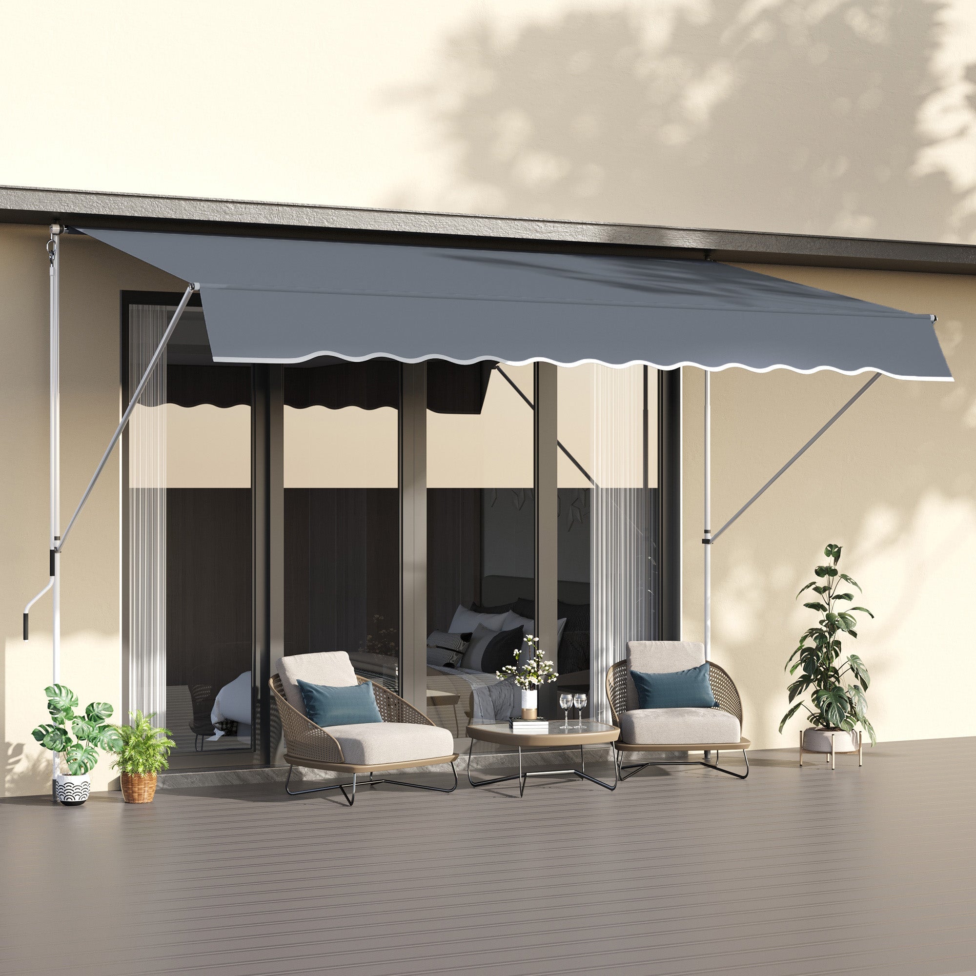 Tenda da Sole a Bracci Avvolgibile 400x120H cm con Struttura Telescopica Grigio