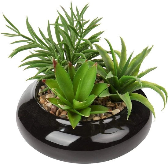 Pianta Artificiale Finto Cespuglio - Vaso per Piante - Decorazione Interna - Aspetto Realistico - 7x7 Pollici - Nero